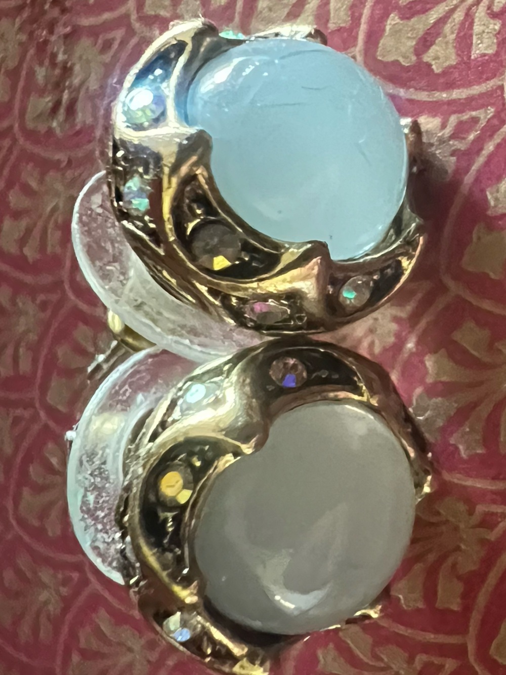 Gold-Tone Moon Accent Light Blue Glass Stud Earrings